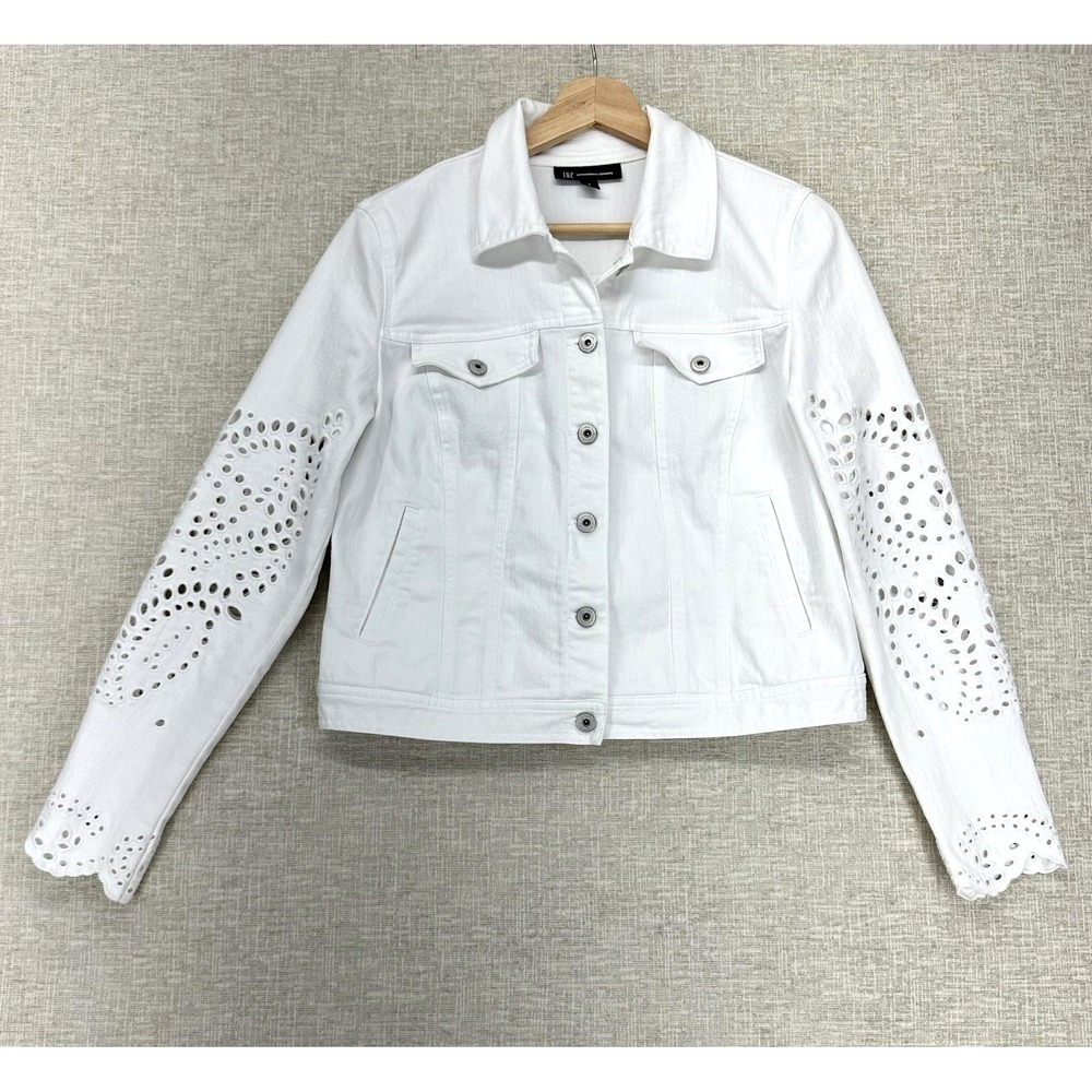 INC International Concepts Jacket‎ Womens Small White Eyelet Paisley Denim Boho